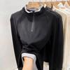Women's 220g German Fleece Color Block Half-Zip Long Sleeve T-Shirt with Patchwork, Half-High Stand-Up Collar - Autumn/Winter Warm Base Layer