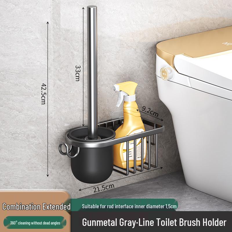 Wall-Mounted Soft Bristle Toilet Cleaning Set with Long Handle and Storage Rack
