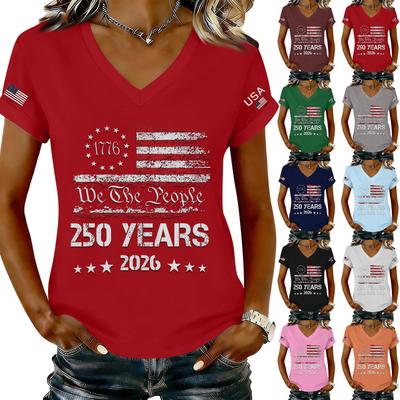 T-shirt Top Décontracté à Manches Courtes et Imprimé Rétro à Col en V Tendance pour Femme