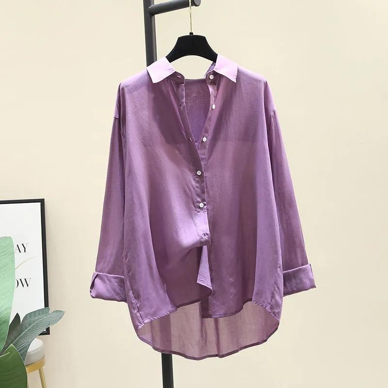 Solid Solor Thin Shirt Women's Spring/summer Korean version Long sleeved Sunscreen clothing Female Loose Casual Top