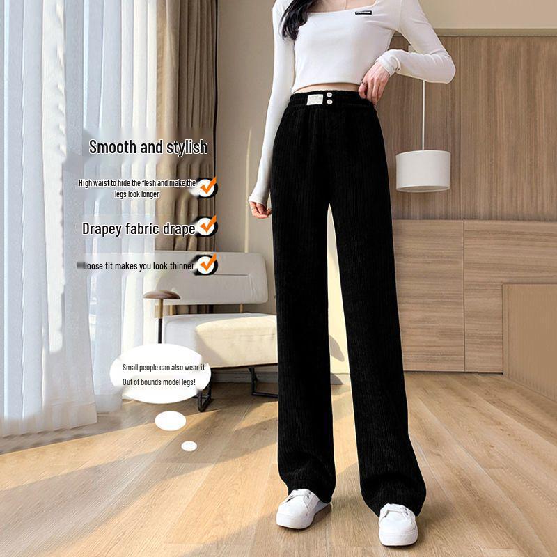 Petite 145cm Chenille Wide-Leg Fleece-Lined Pants: Women's Autumn/Winter Loose Height-Enhancing Casual Pants
