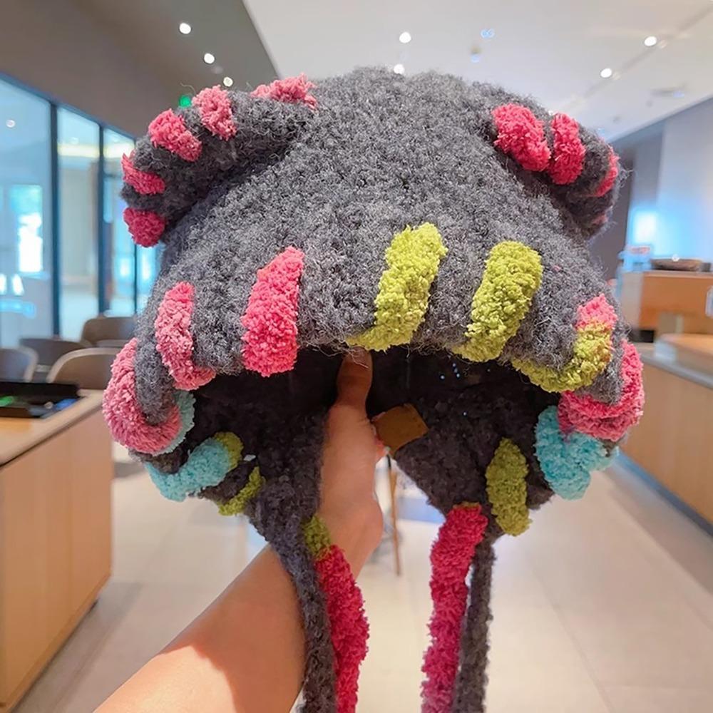 Lightweight Warm Ear Knitted Fleeces Hat Elastic Adjustables Kid Ear Protection Cap Windproof Tassels Straps Ear Muff Hat