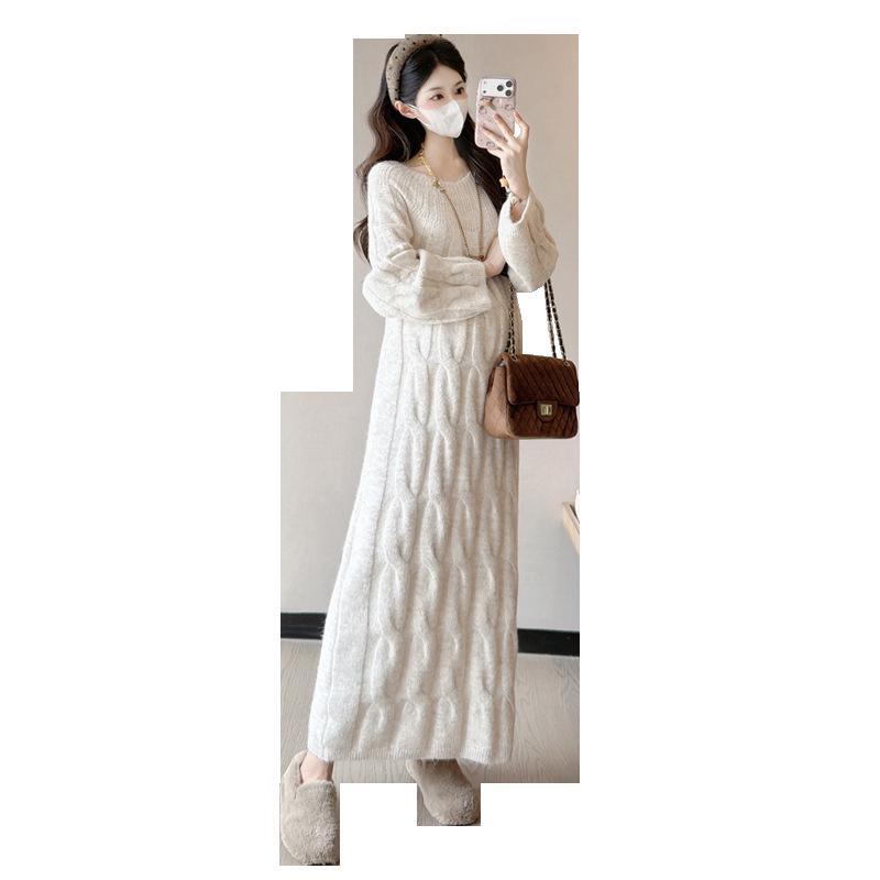 Maternity Winter Sweater Dress - Plus Size Long Skirt for Expectant Mothers (2025 High-End Style)