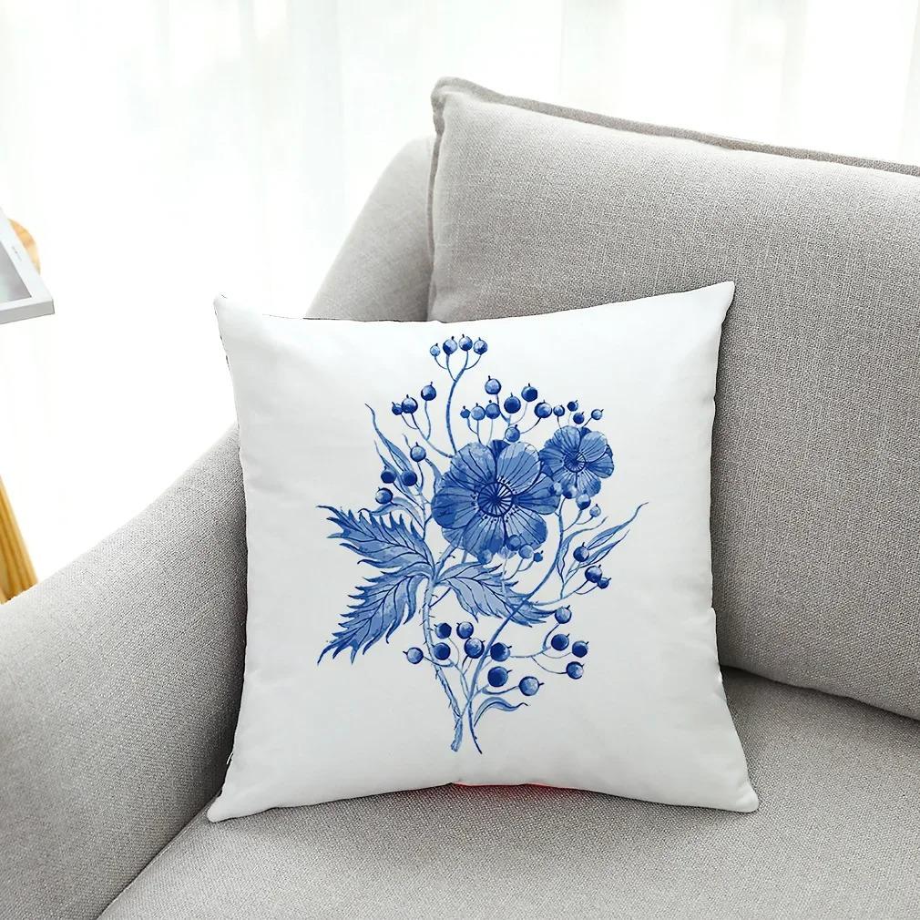 Office Living Room Home Pillowcase Blue and White Porcelain Printed Pillowcase Car Ornaments