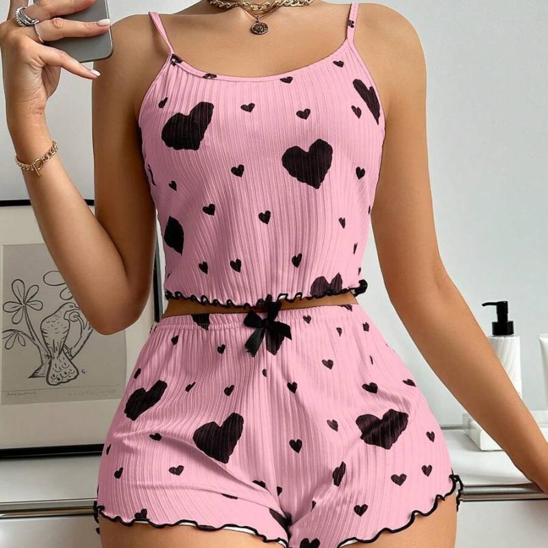 VEZFAA Women's Fashion Casual Summer Spring Love Letter Print Sleeveless Suspenders Trousers Pants Suits