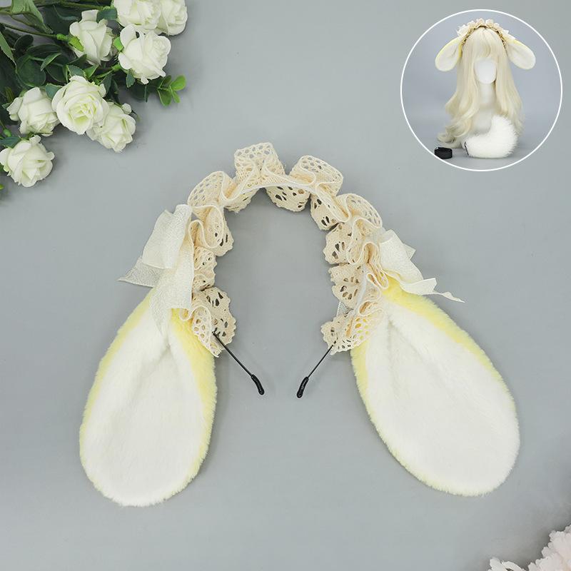 

headbands woman rabbit ears lolita cosplay girls headbands lace Hair accessories hair band Headwear for women cutecore accessory жёлтый
