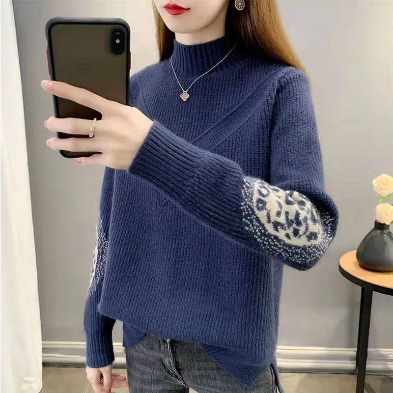 Plus Size Solid Mock Neck Sweater, Casual Long Sleeve Sweater for Fall & Winter, Women's Plus Size Clothing
