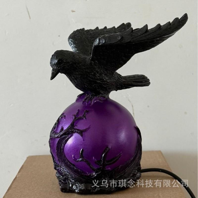 Gothic Raven Resin Table Lamp Decorative Figurine Study Room Home Office Ambient Lighting