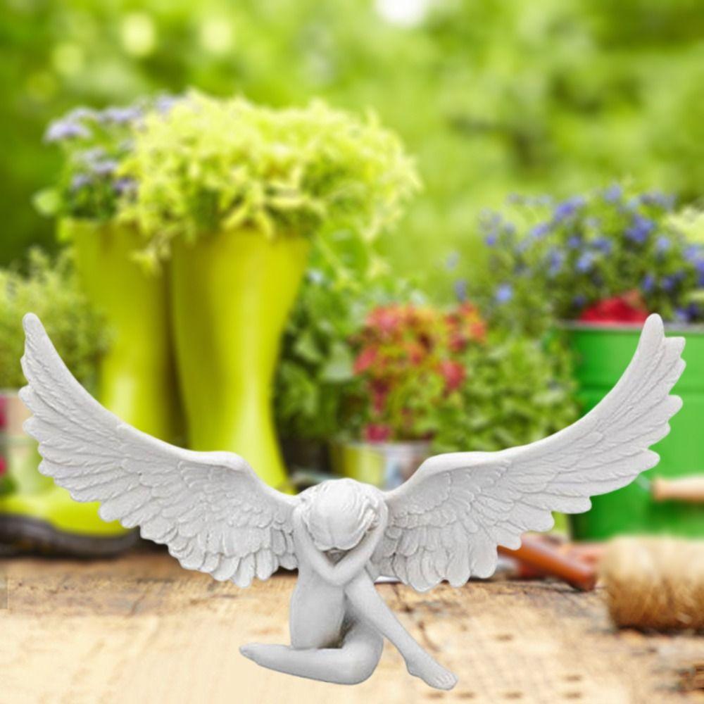 Modern Embrace White Angel Bookcase Figurine Garden Ornaments Resin Crafts Angel Wing Statue