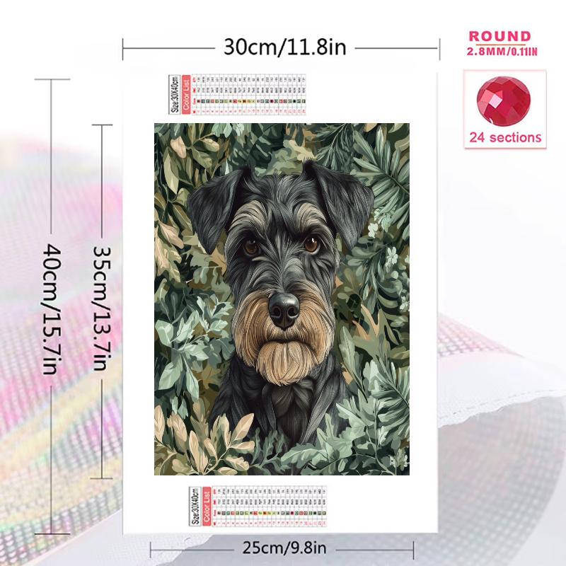 Schnauzer and grass bushes Pattern 3pcs 100% Round Full Drill 5D DIY Diamond Painting Embroidery Cross Stitch Rhinestone Décor
