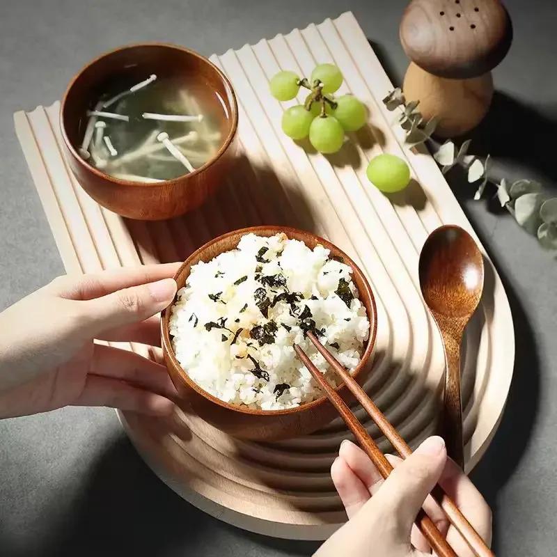Wooden Bowls Jujube Wood Children Baby Adults Small Soup Bowls Solid Wood Salad Bowls Retro Household Tableware