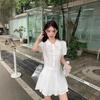 New College Style Lapel White Dress Women's A-word Skirt Summer Sweet and Thin Skirt
