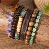 6-Piece new wooden bead beaded gravel leather men's and women's bracelets are suitable for daily wear by men and women
