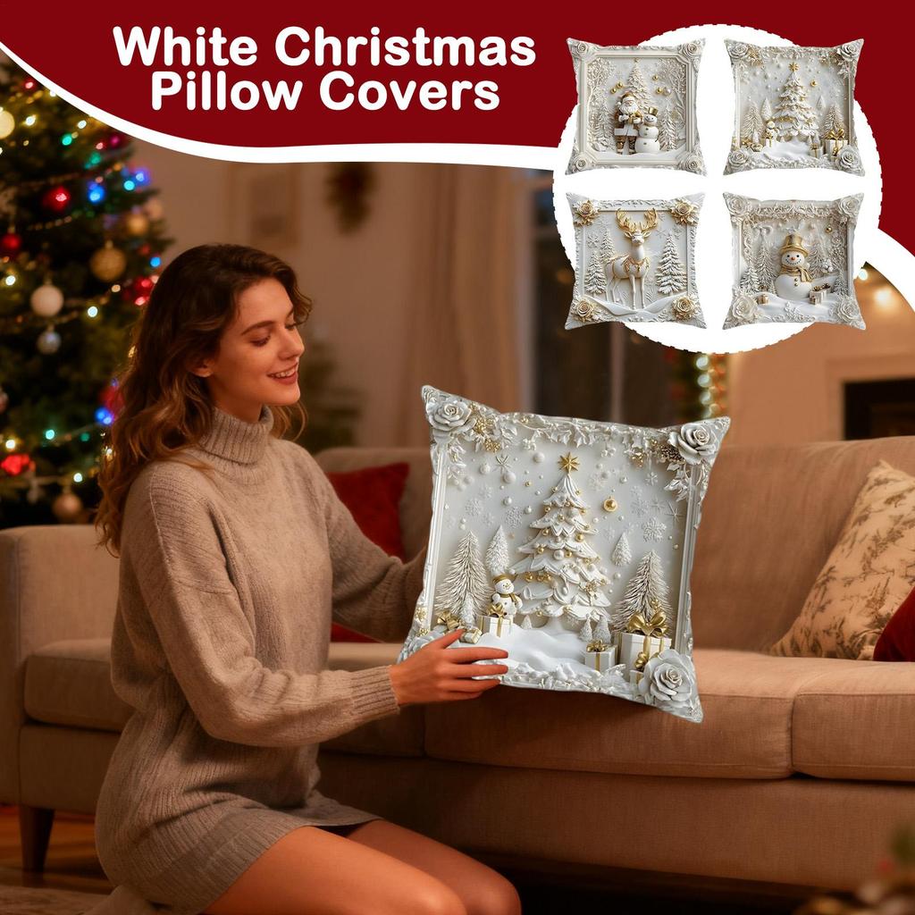 Christmas Throw Pillow Covers 4 Pieces 18x18 Inch Snowflake Decorations Christmas Throw Pillow Case For Reading Sitting Massage