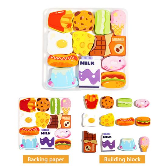 1 Set Wooden Building Block Puzzle 3D Cartoon Dinosaur Animal Vehicle Foods Toddlers Preschool Learning Educational Jigsaw Puzzle Toy