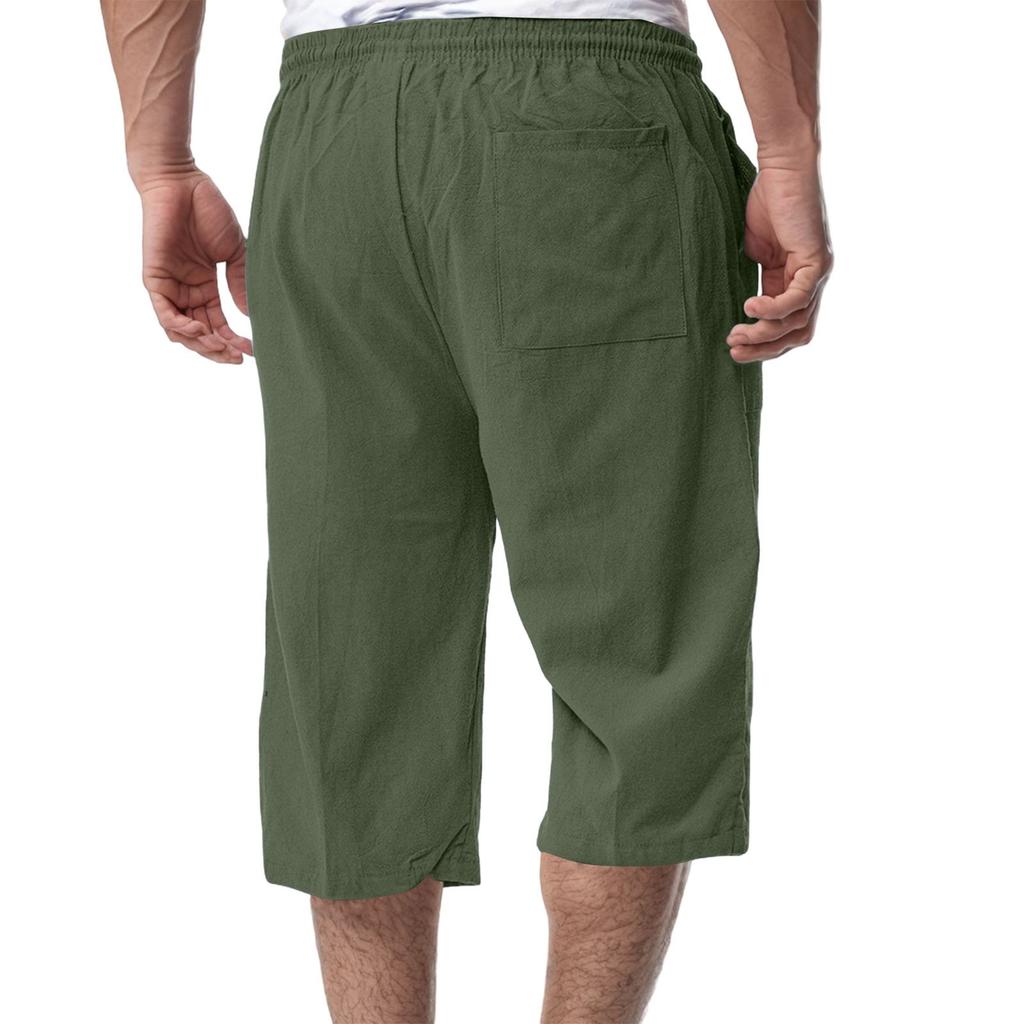 Men's Casual Loose Fit Capri Pants with Elastic Waist and Drawstring for Workout and Burgundy