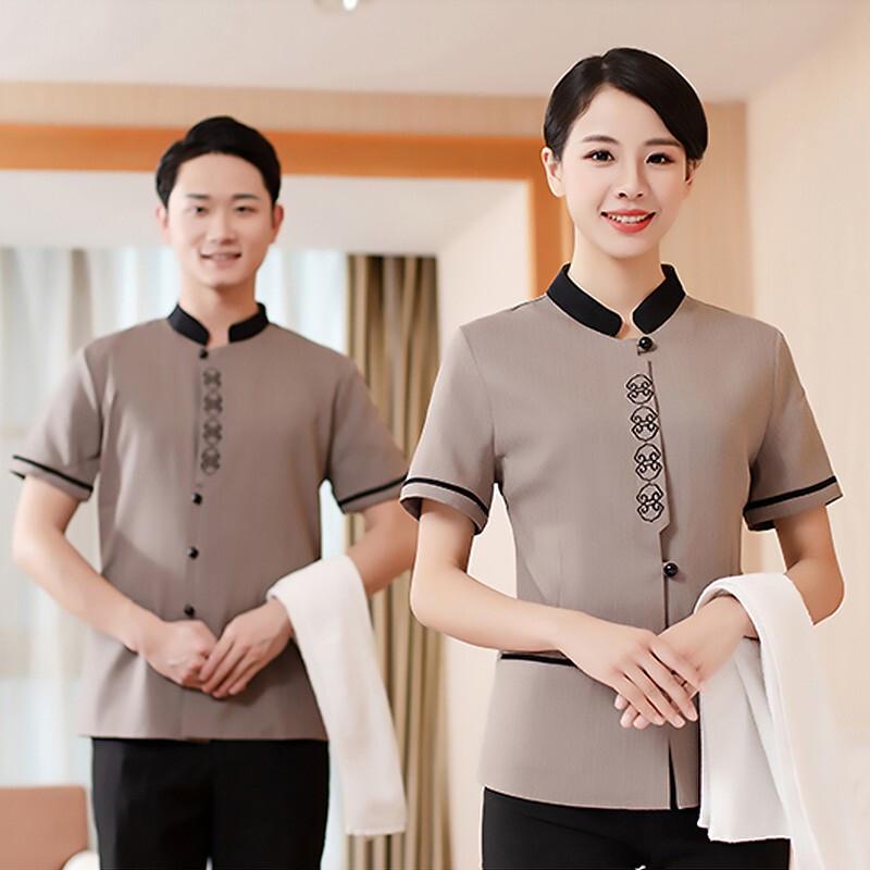 Teluoman Short-Sleeve Housekeeping Work Uniform Top