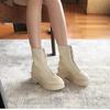 Female 2025 Autumn/Winter Front Zipper Leather Thick Sole Ankle Boots British Style Thick Heel Fashion Plush Women's Short Boot