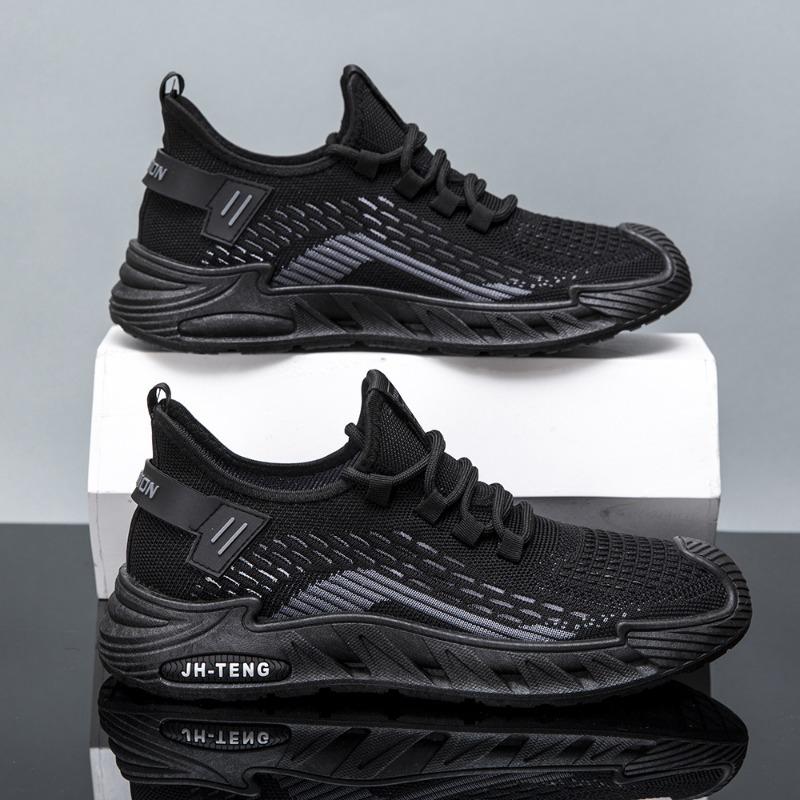 Męskie oddychające dzianinowe buty do biegania, lekkie, antypoślizgowe, sznurowane, sportowe sneakersy do codziennego użytku i na sport