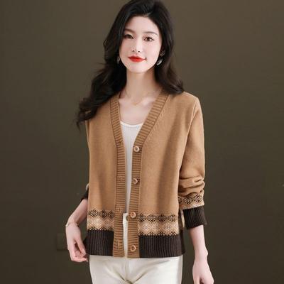Jacquard Short Knitted Cardigan Sweater Women's Sweater Coat Loose Knitted Jacket Spring Autumn