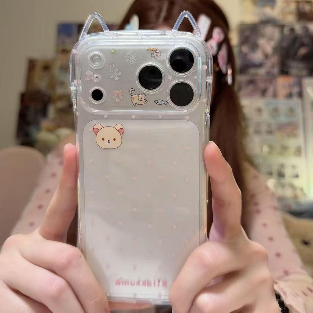 Funda Suave de Osito Lindo para iPhone 17 Pro Max con Recortes Precisos y Diseño de Orejas de Gato