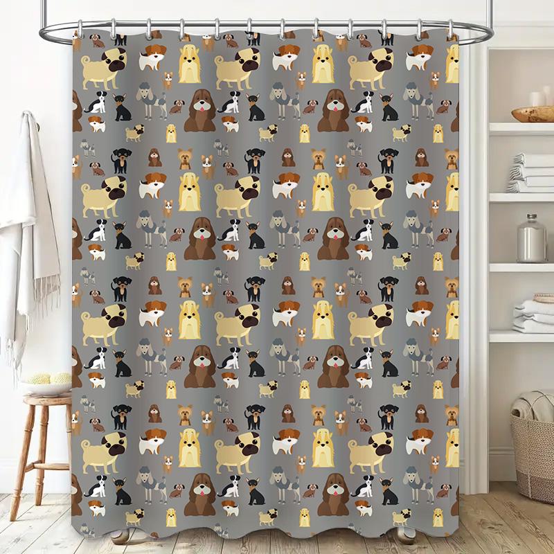 Cute Dog Pattern Shower Curtain Bathroom Decor Waterproof Fabric Home Decoration Gift for Pet Lovers Grey Size: 69x70 inches