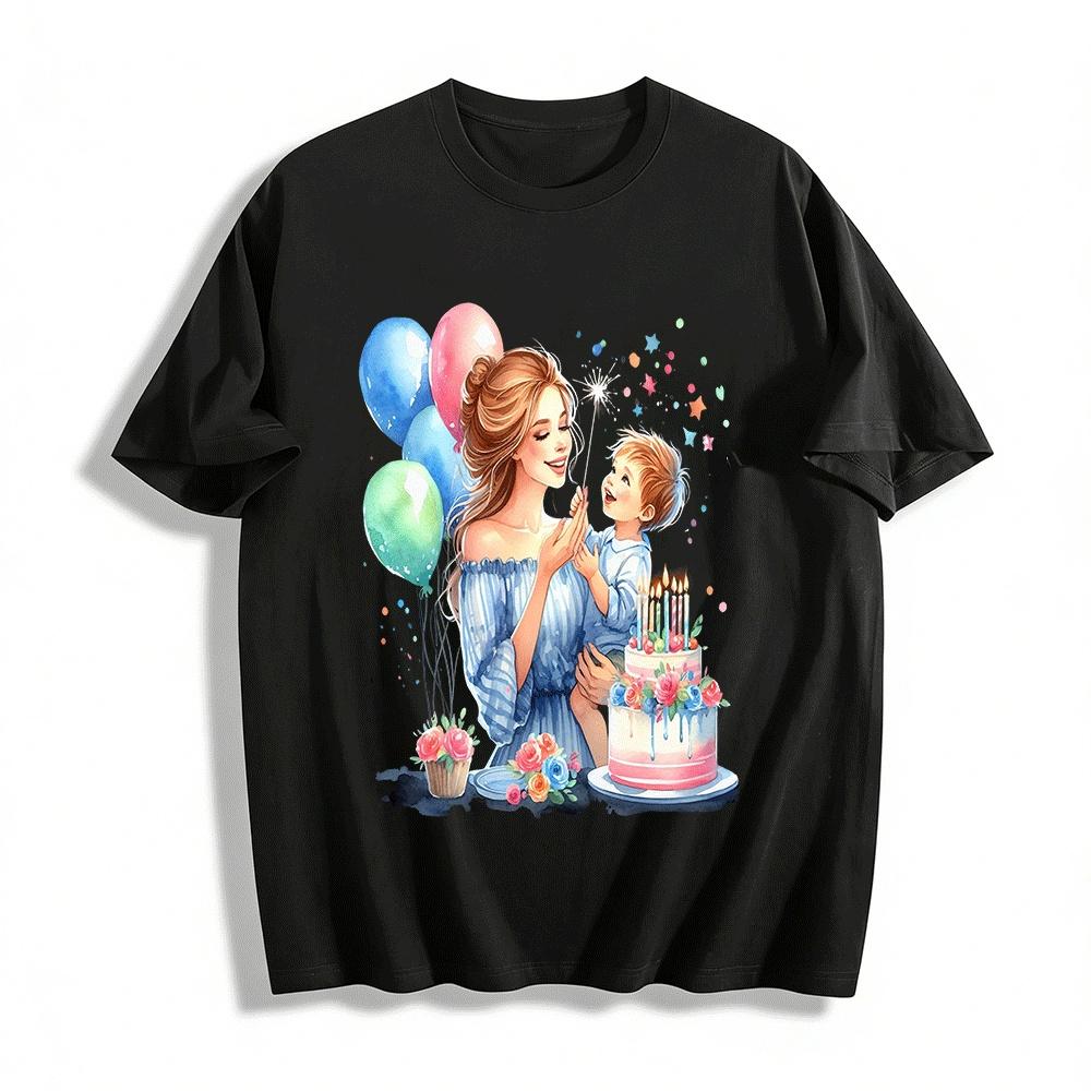 Mom And Kid Birthday Party Print Casual Top Pure cotton T-shirt XXS