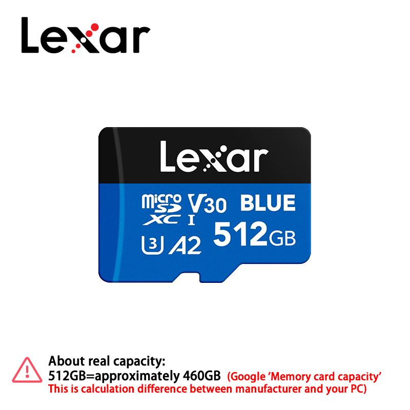 Lexar 128GB Modrá Micro SD karta 256GB 512GB Až 160MB/s, microSDXC UHS-I Pamäťová karta s SD adaptérom,C10,U3,A2,V30,Full HD,4K UHD,Vysokorýchlostná TF karta 512GB blue