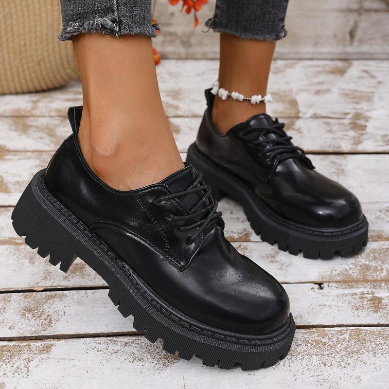 Außenhandel neuer britischer Stil lässig großer Kopf Plateau Einzelne Schuhe Damen grenzüberschreitend zum Schnüren Plateau Low-Top kleine Lederschuhe