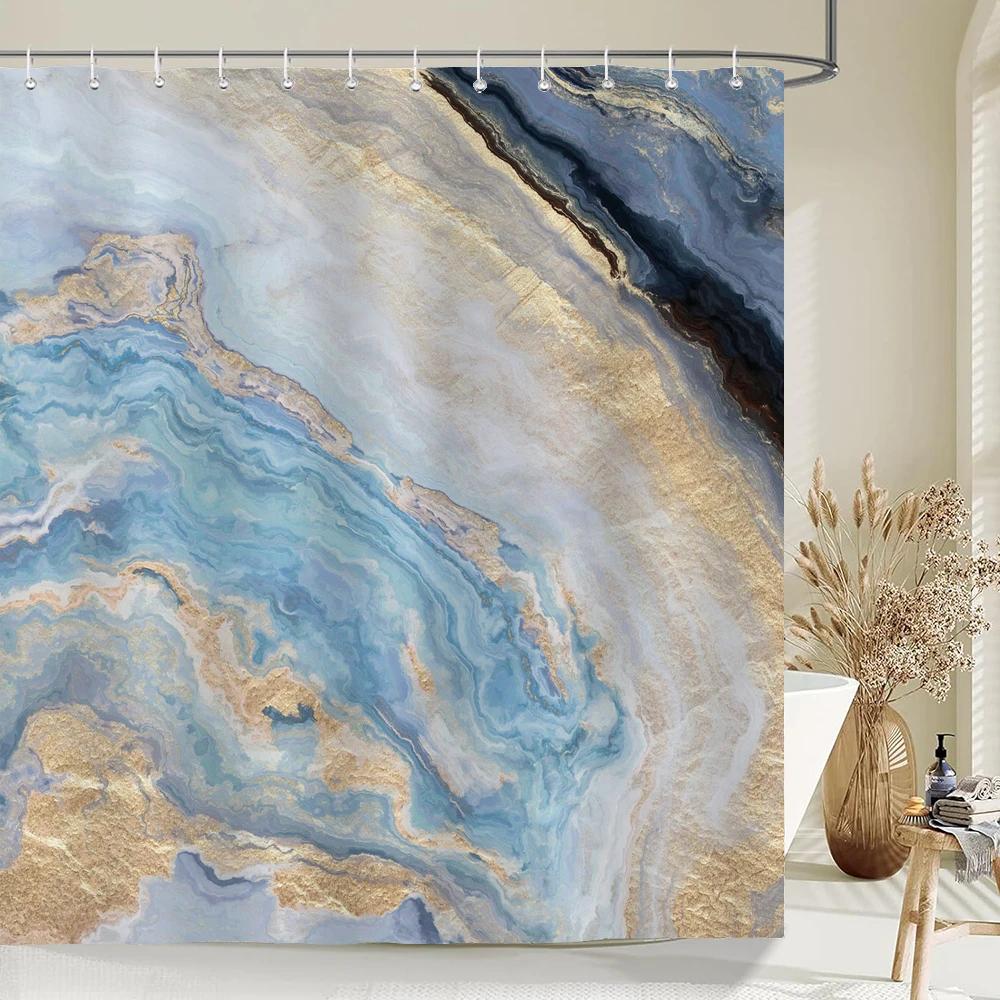 Marble Pattern Texture Shower Curtains Art Abstract Gradient Bathroom Waterproof Polyester Bath Curtain Home Decor with Hooks