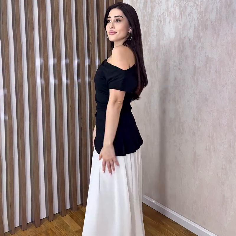 Women's Sleeveless Asymmetrical Neck Solid Color Top and Bodycon Long Skirt Set