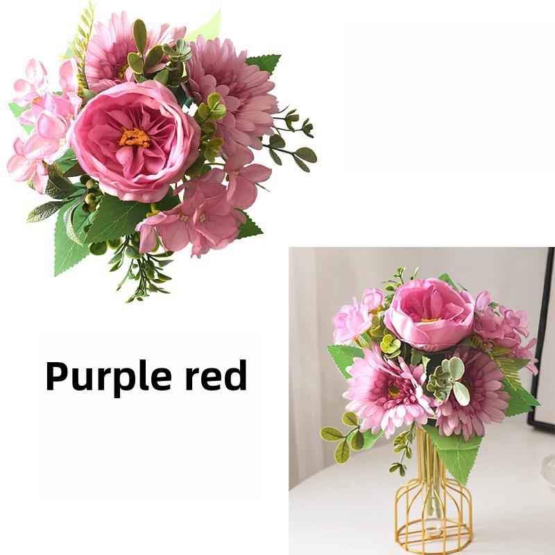 

6 вилок Nordic Simulation Rose Peony Вышитый шар Маленькая ручка Цветок Ручной букет Свадебное руководство Искусственный цветок Украшение для дома Вечный цветок розовый/фиолетовый