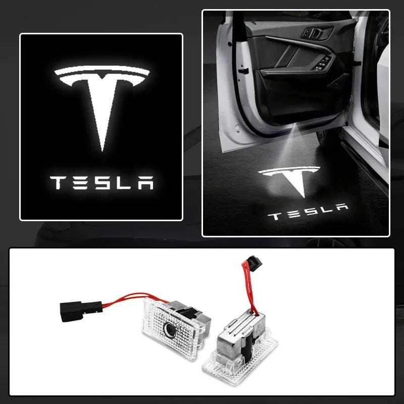 Car Sticker 2025 New Tesla 2Pc Led Car Door Welcome Lights For Model 3 Model X S Model Y Logo Projector Ghost Shadow Lamp Auto S