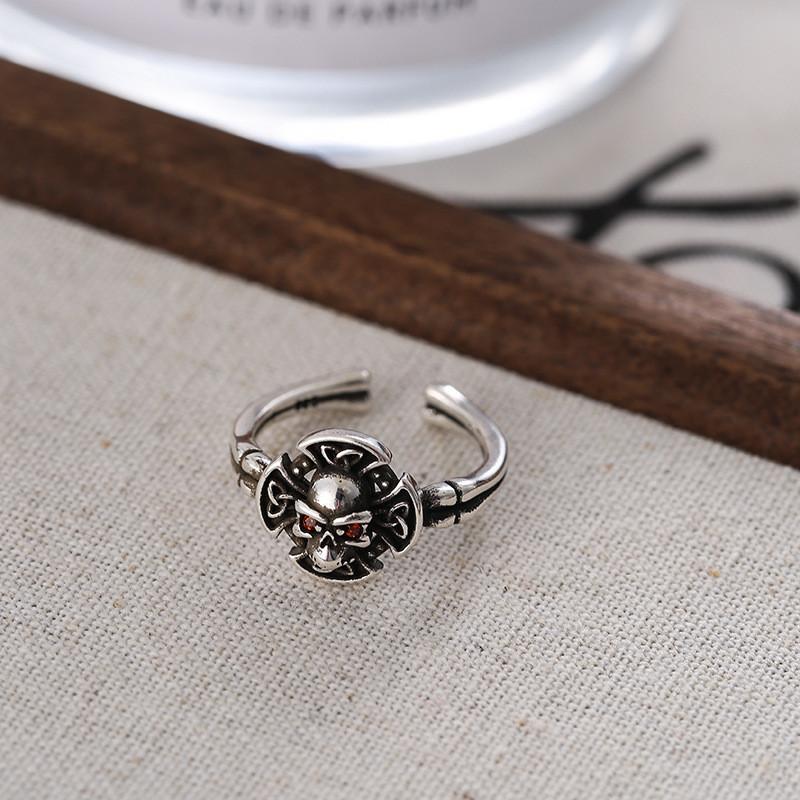 Unique Vintage Geometric Skull Zircon Ring For Women Adjustable Punk Fashion Accessory