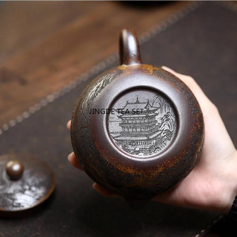 Yixing Purple Clay Teapot Large Capacity Burnt Wood Dragon Bone Golden Sand Phoenix Joyful Stone Chinese style Tea Pot