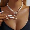 Pearl & Teardrop Flower Necklace Earring Set - Chic Bridal Fashion