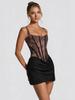 Lace Patchwork Backless Bodycon Dress with Waist-Cinched Tie-Up Camisole