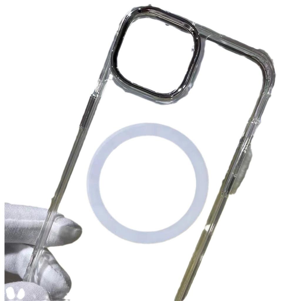 Applicable To IPhone15 with Metal Frame Transparent Magnetic Suction Case Apple 13 Large Hole Anti-fall Protection Case