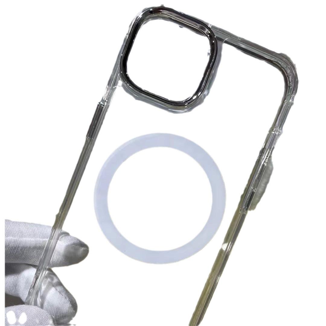 

Применимо к iPhone15 с металлической рамкой Прозрачный чехол с магнитной фиксацией Apple 13 Большое отверстие Противоударный защитный чехол Apple 16Plus