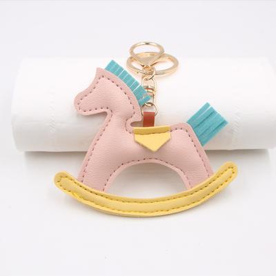 Creative Swinging Horse Backpack Pendant Car Pendant Carousel Cotton Filled Pony Keychain Jewelry Chain
