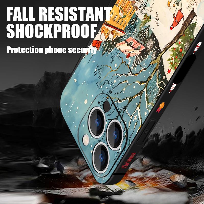 Niedliches Schneefeldmuster TPU Weiche Silikonhülle Für iPhone 17 Pro Max 16E 16 15 14 13 Pro Max 12 Pro 11 Stoßfest Mit Umhängeband Handyhülle Fundas