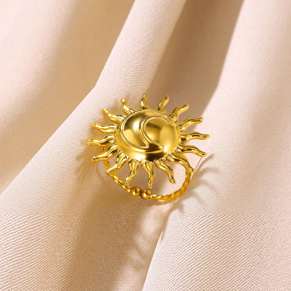 Stainless Steel Exaggerated Sunflower Ring For Women Men Fashion Gold Color Punk Flower Open Rings Romantic Jewelry Gift Anillos