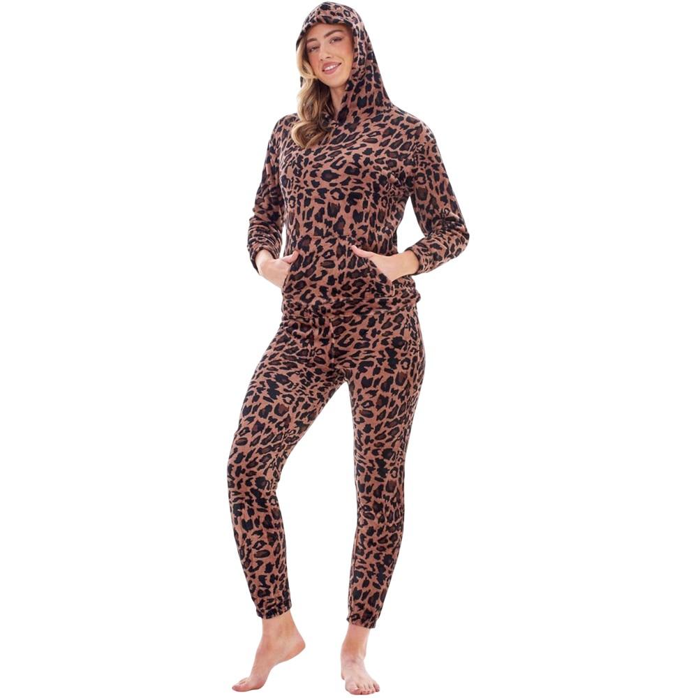 Keanu Womens/Ladies Leopard Print Fleece Long Pyjama Set