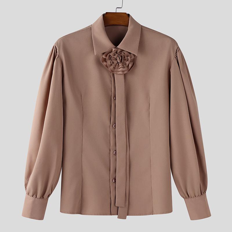 

INCERUN Elegant Men Long Sleeve Multi-layered Floral Button Up Party Casual Shirts Tops