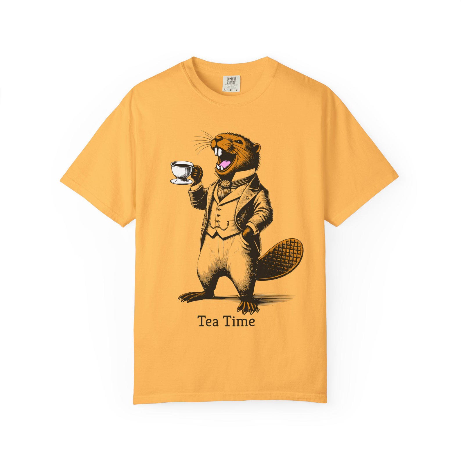 Whimsical Beaver Tea Time T-Shirt: Color Pop Vintage Style S