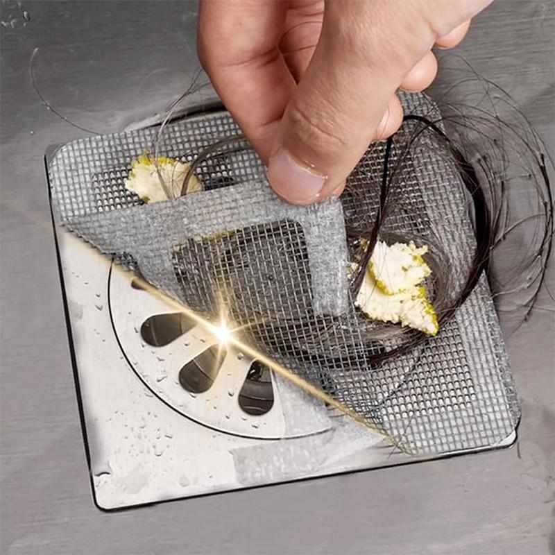 WTEMPO 50PCS 10*10CM Disposable Floor Drain Stickers Bathroom Hair Anti Clogging Filter Mesh Stickers, Shower Floor Drain Square Mesh Cover