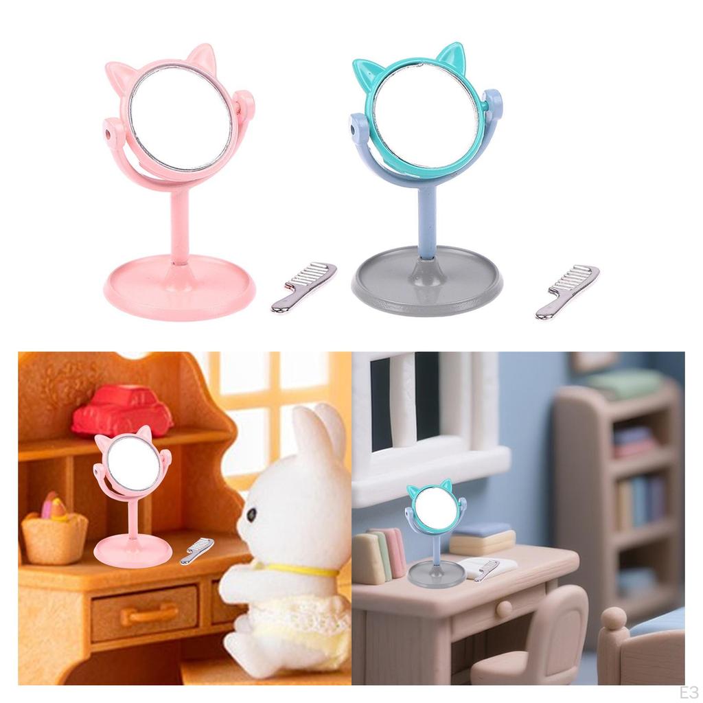 Doll Miniature Mirror Set, Desk Mirror, Rotating Head, Alloy Material, Suitable for
