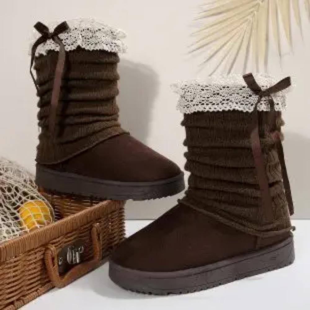 Winter Round Head Sexy Comfortable Non-slip Mid-tube Boots Fashionable Thick-soled Warm Casual Snow Boots for Women 36