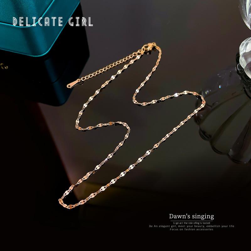 40 + 5Cm Regular Bare Chain Versatile Titanium Steel Rose Gold Necklace Accessories Loose Chain Lip Chain One Year Color Retention