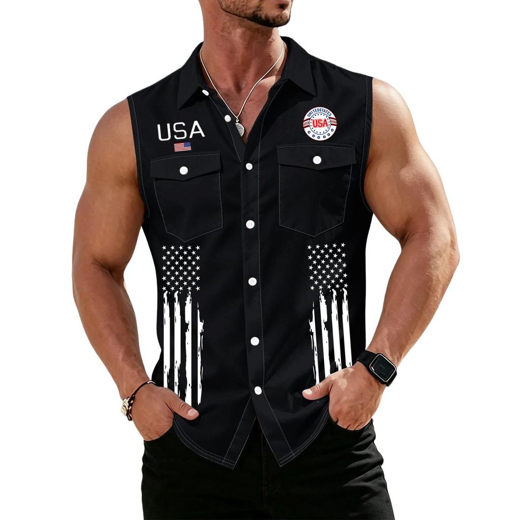 Men's Workwear Lapel Button-Down Vest Shirt - Lightweight Sleeveless Top